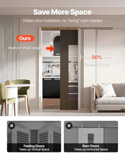 VEVOR Pocket Door Frame Kit, for 24-36 in Wide 84 in High Door, Pocket Door Kit with Two-Way Soft Close Mechanism, Slide Smoothly Quietly, Easy to Install, Premium Galvanized Steel, for Living Room