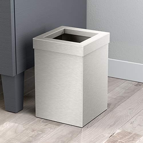 Gatco Small Bathroom Trash Can With Lid, Square 3 Gallon Stainless Steel Wastebasket, Under Sink, Satin Nickel, For Bathroom, Bedroom, Office (1914)