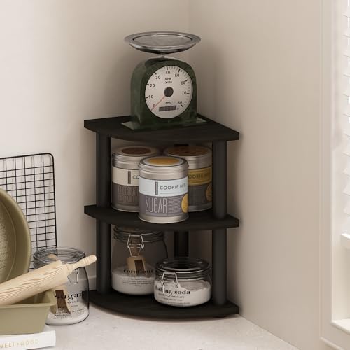 Furinno Turn-N-Tube Kitchen Countertop Organizer, 3-Tier Corner Countertop Organizer Shelf, Corner Shelf, for Kitchen, Pantry, Organizers and Storage, Espresso
