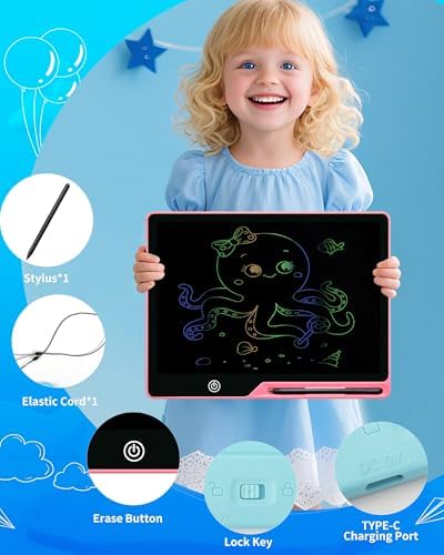 Magnetic LCD Writing Tablet for Fridge, 13 Inch Writing Tablet for Kids, Toddler Drawing Pad, Learning Toys for Boys Girls Ages 3.4.5.6.7.8, Writing Board for to-Do Lists and Family Messages (Pink)