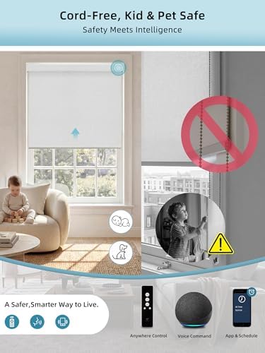 SmartWings Motorized Smart Roller Shades, 100% Blackout Safari White