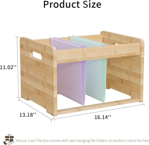 Bamboo Hanging File Organizer, Desktop File Box, Open Top, 2 Pack, Natural | Open-Top Access, 4 Hanging Folders Included, Letter & Legal Files, Sliding Rails, Reinforced Handles, Easy Assembly