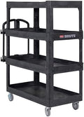 New Rubbermaid Commercial Products 4-Shelf Utility/Service Quad Cart, Heavy Duty Large, Lipped Shelf, Ergonomic Handle, 700 lbs. Capacity, for Warehouse/Garage/Cleaning/Manufacturing (2128657) Black