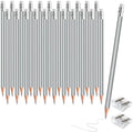 24PCS Silver Colored Pencils with Eraser Pre Sharpened Pencil 2 HB - Ideal for Checking, Grading, Tests & Office/School Supplies (Silver)