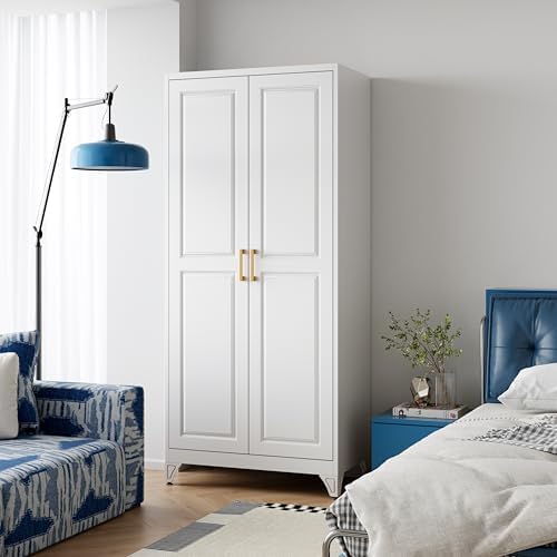 UNICOLY Armoire Wardrobe Closet，71" Metal Wardrobe Cabinet with Door