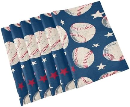 ALAZA Baseball Pattern Set of 4 Placemats Rectangle Table Mat for Dining Table Restaurant Kitchen Home Decor, 12" x 18"