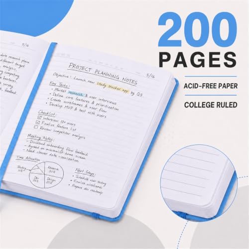 SUIN A5 Hardcover Lined Journal Notebook, 200 Pages, Light Blue, 1 Pack