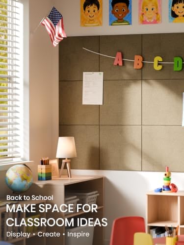 Bumusty Large Cork Board 48" x 36" Alternative - 12 Pack Felt Wall Tiles with 70 Safe Removable Adhesive Tabs, 30 Pushpins, Cork Boards for Walls Pin Board Bulletin Board Office Decor -Earth Brown