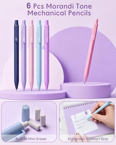 XKDOUS 23 Pcs Mechanical Pencil Set, Aesthetic Stationery Set for School | 0.5 & 0.7mm Mechanical Pencils, 240 Lead Refills, Highlighters, Transparent Sticky Notes Set for Back to School