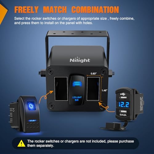 Nilight 3 Gang Rocker Switch Box Detachable Housing 3 Holes Aluminum Panel