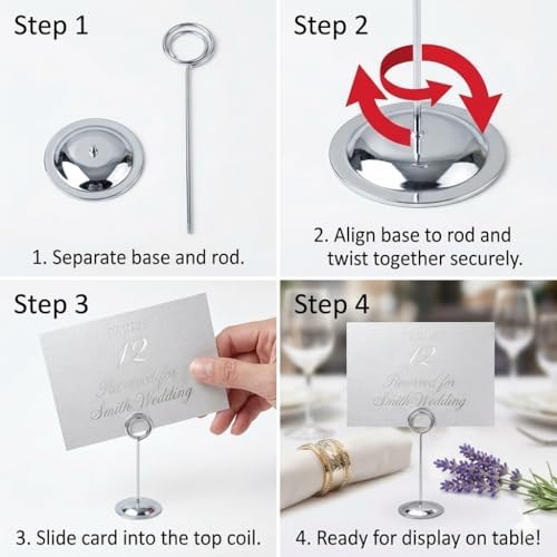 HOHIYA 12 Pack Silver Table Number Holders 12" Wedding Place Card Stands