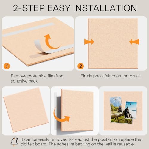 MaxGear Felt Bulletin Board 36" x 24", Peach Beige Felt Wall Tiles Push Pin