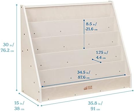 ECR4Kids 5-Shelf Wooden Book Display, Single-Sided Bookshelf, White Wash