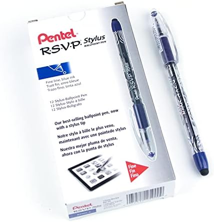 Pentel RSVP STYLUS Ballpoint Pen, Fine Line, Blue Ink (BK90L-C)