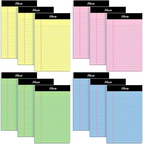 Alitte 5x8 Small Notebooks – 12 Pack Narrow Ruled, Multicolor Perforated Note Pads with 50 Sheets Per Notepad, (No Ink Bleeding) Ideal Legal Pads for Writing, Note Taking, Home, Office, School