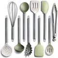 COOK WITH COLOR Silicone Cooking Utensils, Kitchen Utensil Set, Easy to Clean Silicone Kitchen Utensils, Cooking Utensils for Nonstick Cookware, Kitchen Gadgets Set, 10 Pieces, Green