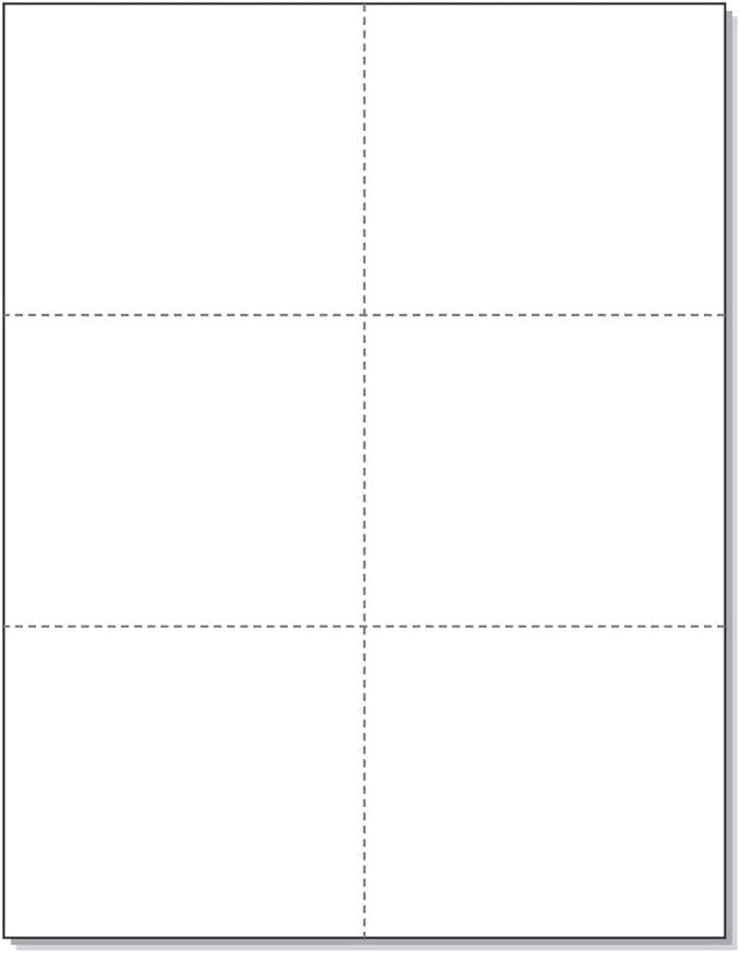 Limited Papers (TM) 8.5x11 Perforated Paper, 20/50 Pound, 75 GSM, Variety of Perforation Sizes and Colors, for Forms, Tickets, Postcards, Business Cards. (White, 6 up)
