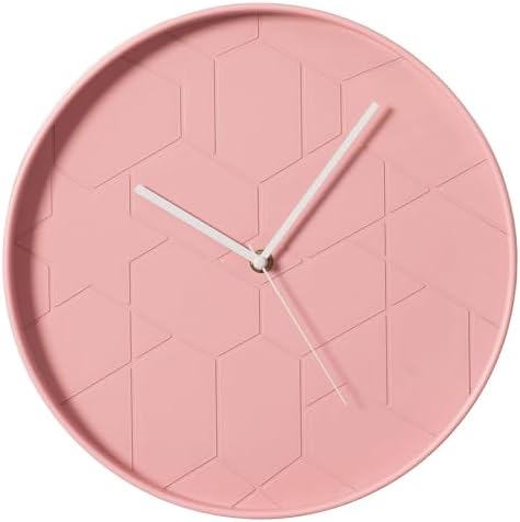 Clockswise 12" Rose Pink Hex Embossed Wall Clock Modern Decorative Round Hanging Design with Geometric Pattern Perfect for Bedroom Living Room Kitchen Office Nursery and Contemporary Home Décor