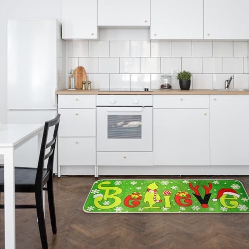Christmas Decorations Indoor Christmas Kitchen Bathroom Door Mat Non Slip and Washable Winter Rubber Santa Snowflakes Door Mat for Outdoor Indoor 16x28 and 16 * 48Inch