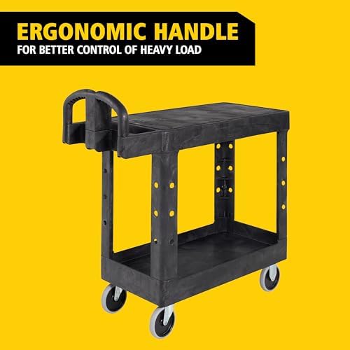 Rubbermaid Commercial Products Heavy Duty 2-Shelf Utility/Service Cart, Small, Flat Shelves, Ergonomic Handle, 500 lbs. Capacity, for Warehouse/Garage/Cleaning/Maintenance