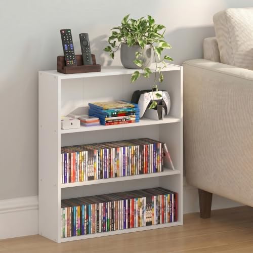 Furinno Basic DVD Shelf, 3-Tier CD Rack, Cube Storage, White | 7 x 24 x 26, Open Shelf for DVD Blueray Game Disc, Organizer Media Shelf, for Living Room, Bedroom, Home Office