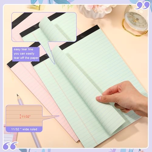 8.5'' x 11'' Colored Legal Pad Writing Wide Ruled, Mixed Colors, 8 Pcs