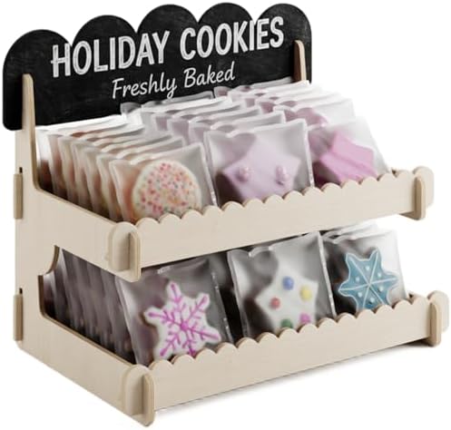 HOTCAN Wooden Cookie Display Stand with Chalkboard Sign for Bakers, Vendors, Craft Fairs | Pastry Display for Market Booths & Events | 2 Tiered Cookie Display for Muffins, Cakes, and Pastries(Natural)