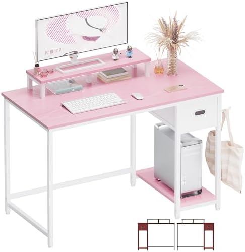 Pamray 39 Inch Small Computer Desk with Monitor Stand and Drawer for Gaming