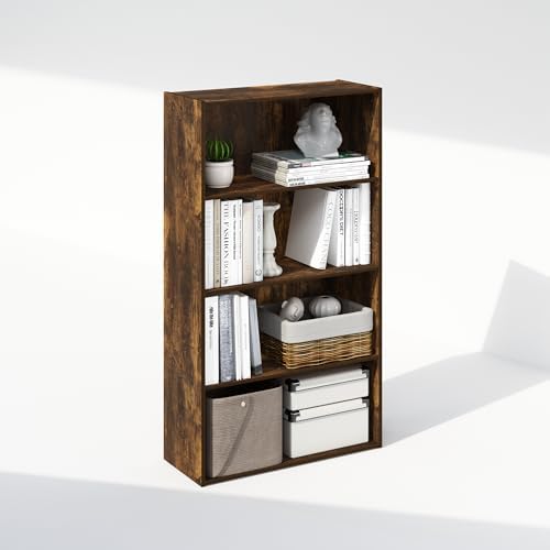 Furinno Simple Book Shelf, 4-Tier Bookshelf, Bookcase with Open Shelf, 9.4 x 23.6 x 41.7, for Living Room, Bedroom, Home Office, Amber Pine