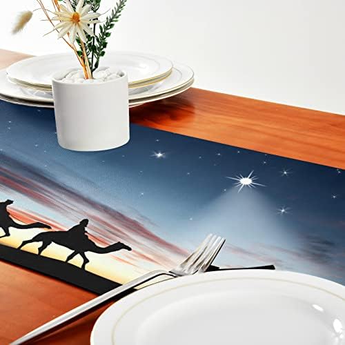ALAZA Double-Sided Traditional Christmas Nativity Scene Table Runner 14x108 Inches Long,Table Cloth Runner for Wedding Birthday Party Kitchen Dining Home Everyday Decor