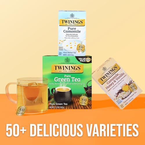Twinings Pure Camomile Herbal Caffeine-Free Tea Bags, 20 CT Box (6 Pack)