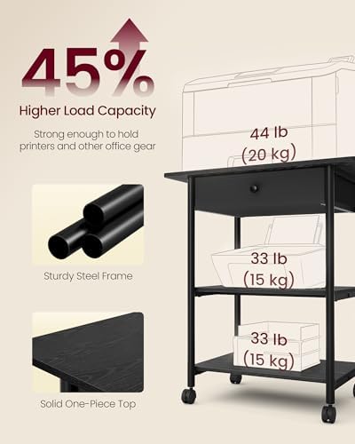 VASAGLE 3-Tier Printer Stand with Locking Wheels, Under Desk Printer Table