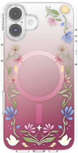 PopSockets iPhone 16 Plus Phone Case with MagSafe, Wireless Charging Compatible, Disney - Boho Wildflowers Maroon