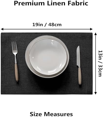 Demetex Cloth Placemats Set of 6 Black Stain Resistant Place Mats Oil Proof Washable Plate Mats for Dining Table Holiday Cafe Banquet, Black