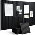 Slat Felt Wall Tiles (12 Pack) - 11.8"x11.8" Self-Adhesive Bulletin Board for Wall, Acoustic Panels for Sound Dampening, Modern Black Pin Board, Home Office Decor (30x30cm)