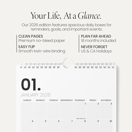 Karto Wall Calendar 2026 11x17 in - Minimalist | January 2026 to June 2027, Vertical, Boosts Productivity, Easy Monthly Planning