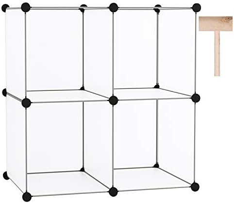 C&AHOME Plastic Cube Storage Organizer, 4-Cube Shelves Units, White