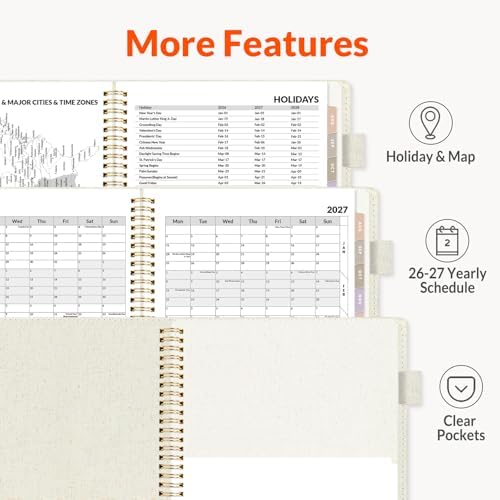 SUNEE 2026-2027 Weekly & Monthly Planner 9"x11.2" - 12 Month (July 2026 - June 2027), Vegan Leather Cover Planner Academic Year Calendar, Pocket, Notes, Monthly Tab, Beige