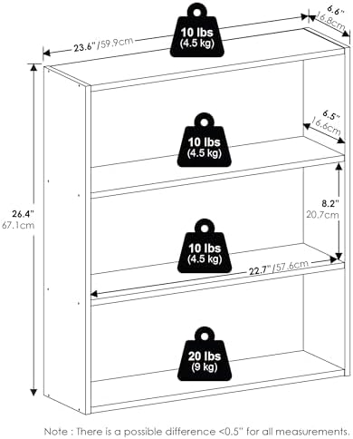 Furinno Basic DVD Shelf, 3-Tier CD Rack, Cube Storage, White | 7 x 24 x 26, Open Shelf for DVD Blueray Game Disc, Organizer Media Shelf, for Living Room, Bedroom, Home Office