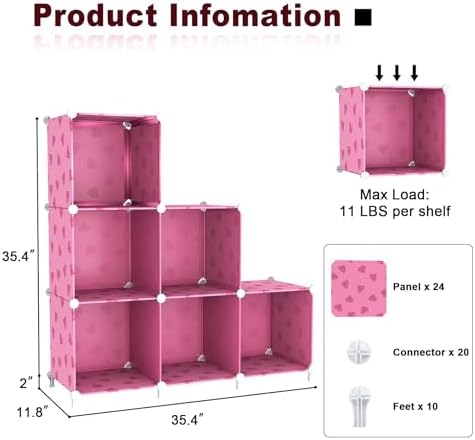 UNKU 6 Cube Storage Organizer, Closet Organizer Storage Shelves,Pink
