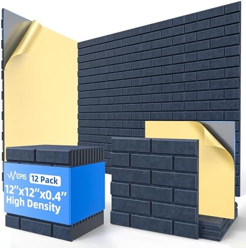 12 Pack Acoustic Panels with Self Adhesive Sound Proof Foam Panels for Wall