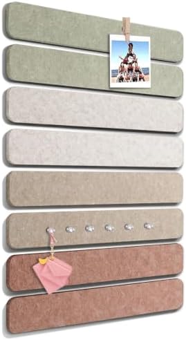 Thboxes 8 Pack Felt Bulletin Board Strips, 13x2 Inch Self Adhesive Felt Pin Boards with 50 Pushpins and 10 Wooden Clips Push Pins, Cork Board for Walls Home Office Decor(Vintage Neutral)