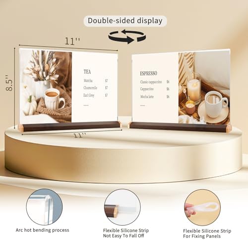 LIANHELILAI 2 Pack 8.5X11 Acrylic Sign Holder Double-side Display Horizontal Tabletop for Coffee Shop/Restaurant Menu Stall/Exhibitions/Hotel/Office Display Show Holder