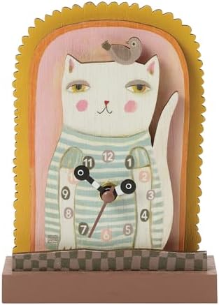 Enesco Allen Designs Cat Purrfect Time Battery-Operated Wooden Desk Clock, 5.9 Inch, Multicolor