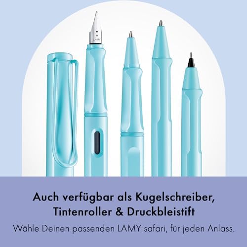 LAMY safari aquasky - Fountain Pen with ergonomic grip & polished steel nib in size M - ideal for any Writing & Calligraphy - including LAMY T 10 blue cartridge - Right-Handed