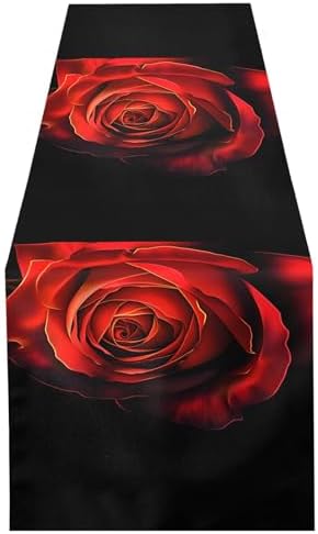 ALAZA Double-Sided Red Rose Flower on Black Table Runner 18x72 Inches Long,Table Cloth Runner for Wedding Birthday Party Kitchen Dining Home Everyday Decor