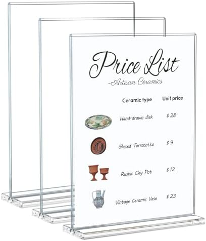 NIUBEE Unbreakable Acrylic Sign Holder 8.5 x 11 Clear Flyer Stand 3 Pack