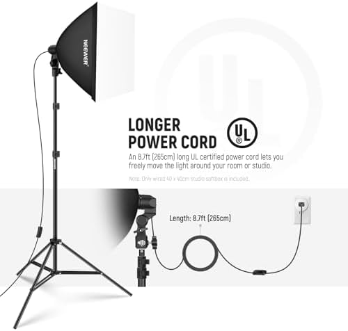 NEEWER 16x16in/40x40cm Softbox with E26 Porcelain Socket/Power Cord/White Diffuser/Stand Adapter, Durable Nylon Softbox Lighting Modifier for Studio Photography Lighting, SF4040 (US Plug)