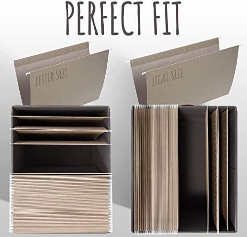 Decorative File Organizer Box Set of 2 - Collapsible Linen Filing Cabinets | Stores Documents and Hanging File Folders - Portable Office Crates with Lid and Handles for Easy Slide Access