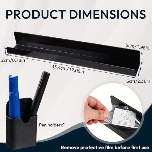 2 Pack 17" Magnetic Acrylic Bookshelf with Pen Holder, Reusable Magnetic Display Shelf for Whiteboard, Storage Organizer for Classroom, Kids Room, Office, Kitchen & Garage